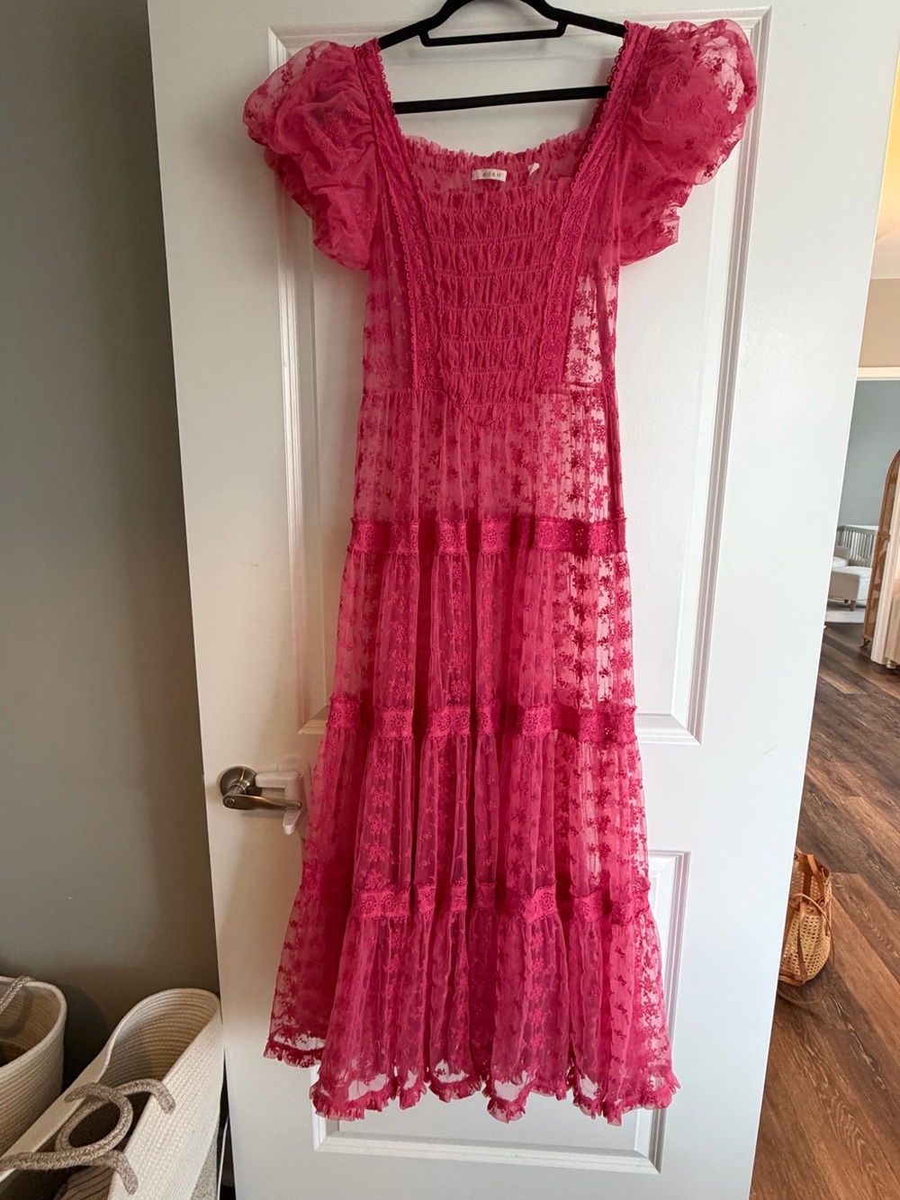 Doen Hot Pink Lace Tiered Maxi Dress